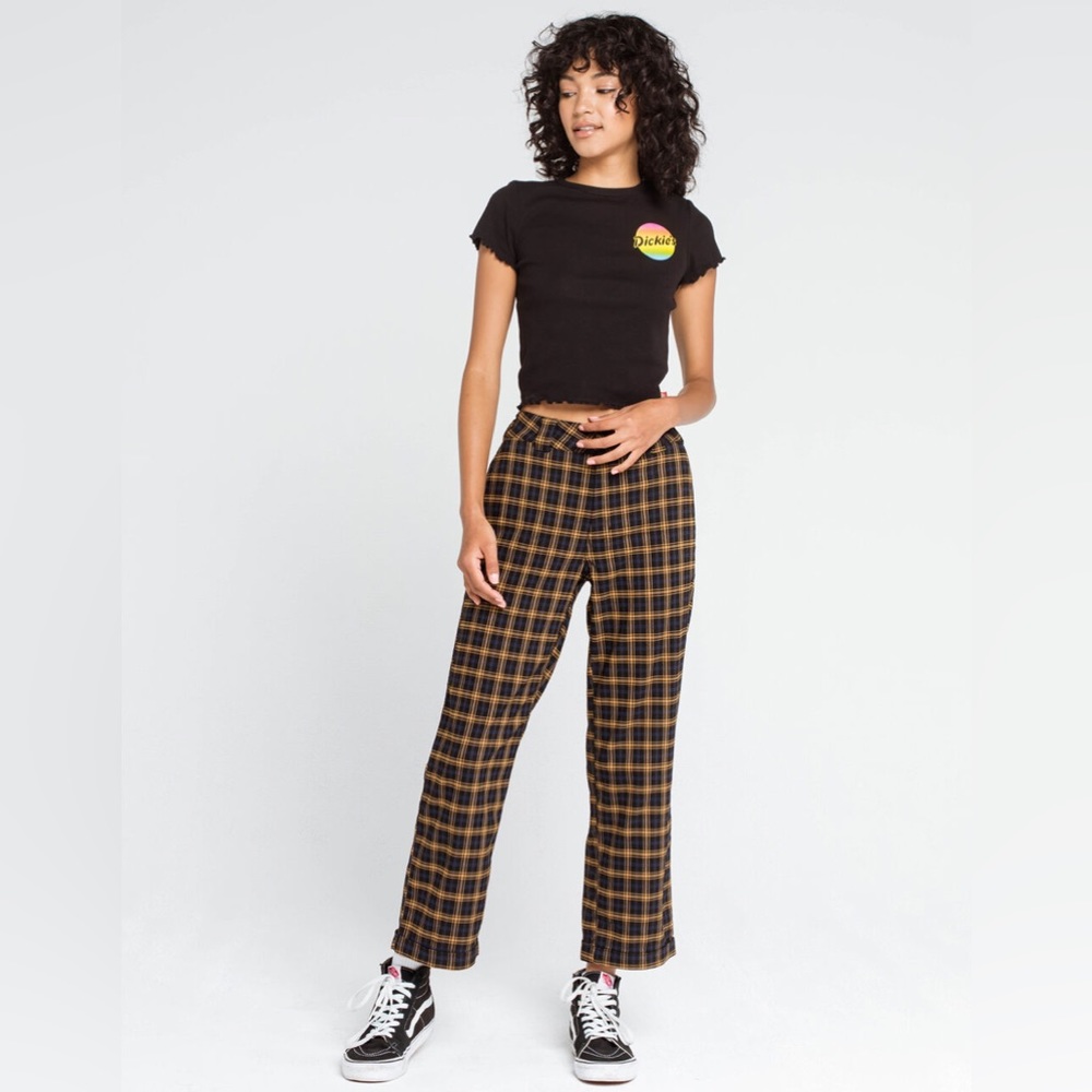 DICKIES Plaid Roll Hem Womens Pants